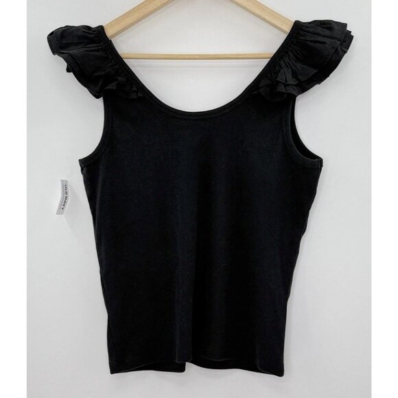 NWT Old Navy‎ Black Ruffle Sleeveless V-Neck Ribbed Stretch Top Sz L Boho - Picture 2 of 9